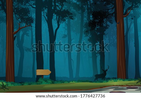 It's a beautiful illustration of forest in dark