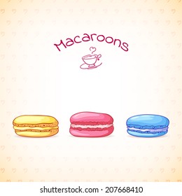 Beautiful illustration of a French dessert macaroons. Vector