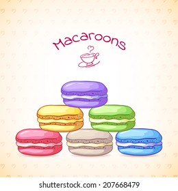 Beautiful illustration of a French dessert macaroons. Vector