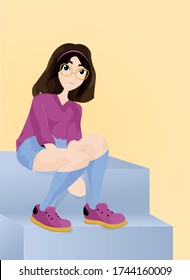 Beautiful illustration of a girl sitting