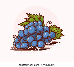 Beautiful illustration of grapes. Vector icon. Flat design. Great for packaging, juice or wine. Clip art.