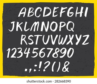 Beautiful illustration of hand drawn creative typeset. Decorative handmade english alphabet on a textured grey background. Carefully designed with felt pen and transfomed into scalable vector.