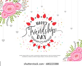 Beautiful Illustration Of Happy Friendship Day,Decorated Greeting Card Design. 