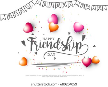 Beautiful Illustration Of Happy Friendship Day,Decorated Greeting Card Design. 
