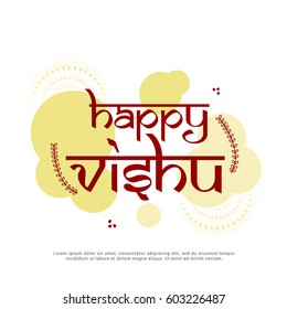 Beautiful Illustration of Happy Vishu Typography Design On Traditional Background.