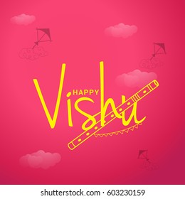 Beautiful Illustration of Happy Vishu Typography Design On Traditional Background. Beautiful Illustration of Happy Vishu Typography Design On Traditional Background.