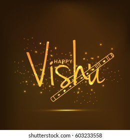 Beautiful Illustration of Happy Vishu Typography Design On Traditional Background.