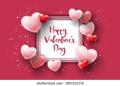 Beautiful illustration of a heart design. Happy Valentine's Day background with heart and real composition for fashion banner, poster or greeting card