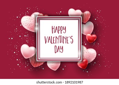 Beautiful illustration of a heart design. Happy Valentine's Day background with heart and real composition for fashion banner, poster or greeting card