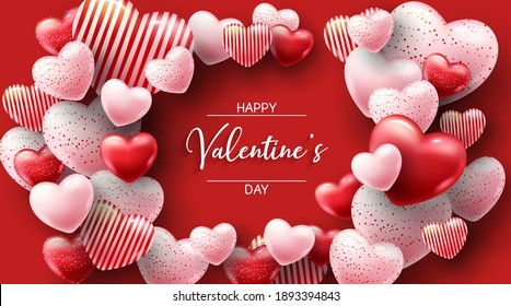 Beautiful illustration of a heart design. Happy Valentine's Day background with heart and real composition for fashion banner, poster or greeting card 3d images Illustration