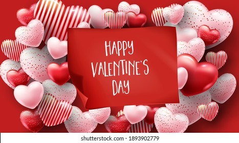 Beautiful illustration of a heart design. Happy Valentine's Day background with heart and real composition for fashion banner, poster or greeting card 3d images Illustration