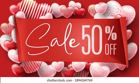 Beautiful illustration of a heart design. Happy Valentine's Day background with heart and real composition for fashion banner, poster or greeting card 3d images Illustration