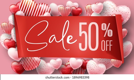 Beautiful illustration of a heart design. Happy Valentine's Day background with heart and real composition for fashion banner, poster or greeting card 3d images Illustration