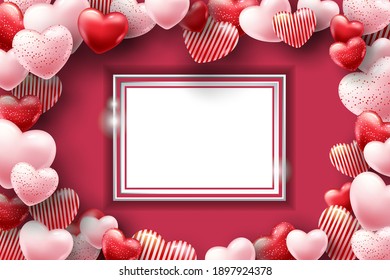 Beautiful illustration of a heart design. Happy Valentine's Day background with heart and real composition for fashion banner, poster or greeting card 3d images Illustration