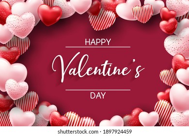 Beautiful illustration of a heart design. Happy Valentine's Day background with heart and real composition for fashion banner, poster or greeting card 3d images Illustration