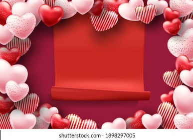 Beautiful illustration of a heart design. Happy Valentine's Day background with heart and real composition for fashion banner, poster or greeting card 3d images Illustration