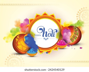 Beautiful Illustration for Holi Festival, Traditional Frame Design for Hindu Festival Holi.