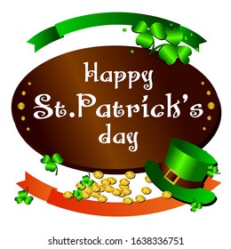 A beautiful illustration of the holiday of St. Patrick's Day, in the picture is a hat, clover and gold coins. Vector. EPS 10