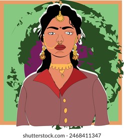 Beautiful illustration of Indian bride dressed in western attire Vector illustration of modern woman with a desi or traditional look	
