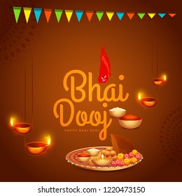 Beautiful illustration for indian festival of happy bhai dooj celebration.