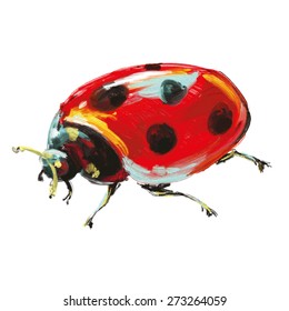 beautiful illustration isolated ladybug on a white background watercolor painted by hand.