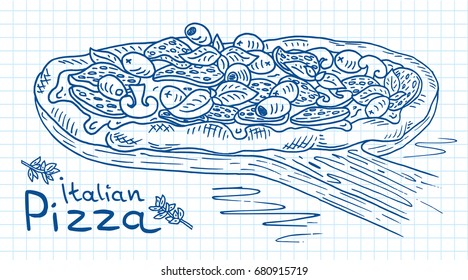 Beautiful illustration of Italian Pizza on the Cutting Board