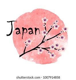 Beautiful illustration of Japanese cherry blossom over the red watercolor background vector