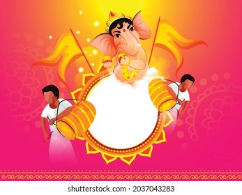 Beautiful Illustration of Lord Ganesha, Traditional Frame Design for Hindu Festival Ganesh Chaturthi Celebration.