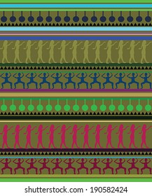 Beautiful Illustration of Maori and Egyptian silhouettes pattern on white background 