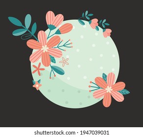 beautiful illustration with moon and bouquet of flowers