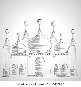 Beautiful illustration of mosque on grey background.
