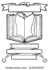 A beautiful illustration of an open book with floral background. A cute line art illustration as coloring book or page.