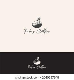 A beautiful illustration of a palm tree by the desert with coffee logo design.