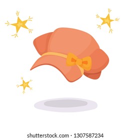 Beautiful illustration with pink winter hat on white background for different design. Winter set. Vector cartoon graphic. Winter hat in cartoon style on white background.