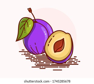 Beautiful illustration of a plum. Vector icon. Great for jam or juice logo.