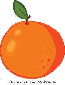 A beautiful illustration of a ripe orange with a leaf, vector, color drawing or illustration. 
