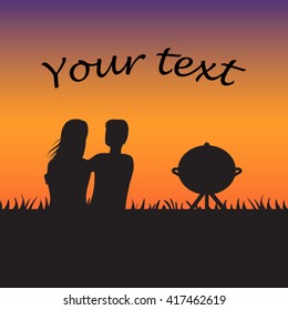 beautiful illustration with a silhouette of a loving couple young people , there's space for your text