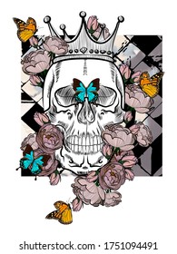 Beautiful illustration with skull. Can be used for t-shirts, sweatshirts, tattoo parlors, illustration for book.