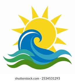 Beautiful illustration of sunset view with sea beach, design elements.