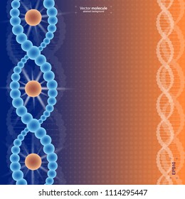 Beautiful illustration of translucent molecular structure. DNA structure of background for biology, technology, medicine. Future dna technology. Multicolored design with light blue and orange.