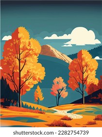 Beautiful illustration vector design of flat autumn landscape
