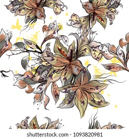 Beautiful illustration with vector hand drawn flowers in vintage Victorian style