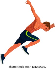 beautiful illustration vector handsome man running with happy on white isolated background.