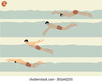 beautiful illustration vector of step to perform butterfly-stroke swimming, swimming design