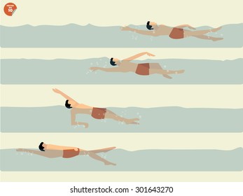 beautiful illustration vector of step to perform backstroke swimming, swimming design