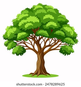 Una hermosa ilustración de un árbol verde vibrante en pleno follaje, que representa la naturaleza y la ecología