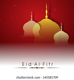 Beautiful illustration with view of mosque on shiny abstract background for muslim community festival Eid Al Fitr (Eid Mubarak)