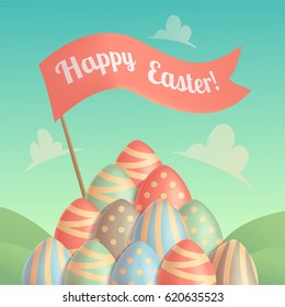 A beautiful illustration, which depicts a Easter eggs and a flag. A Illustration can be used as greeting cards.