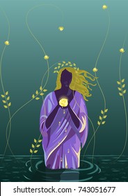 Beautiful illustration of woman.Mythology Goddess of love,beauty,water and sun.Vector illustration.