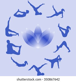 beautiful illustration of yoga girl on a blue background